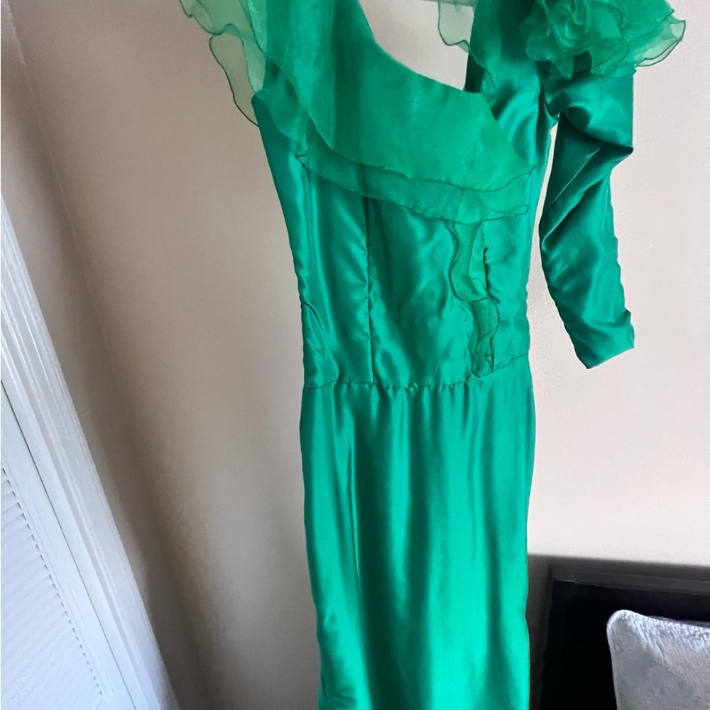 Green one shoulder flower gown